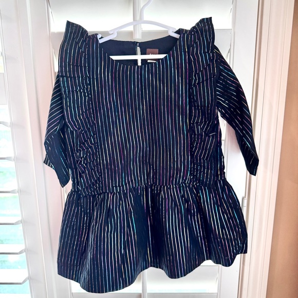 Tea Collection Girls Size 3 Dress Black Metallic Rainbow Stripe Long Sleeve - Picture 1 of 6